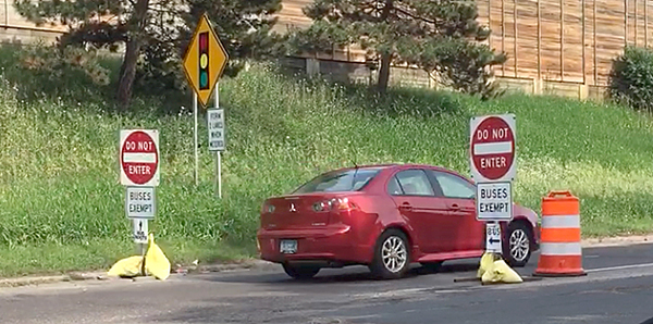 Photo of a car entering a prohibited area.